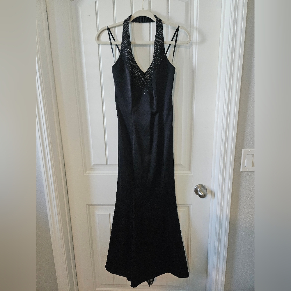 Elegant Black Beaded Evening Gown